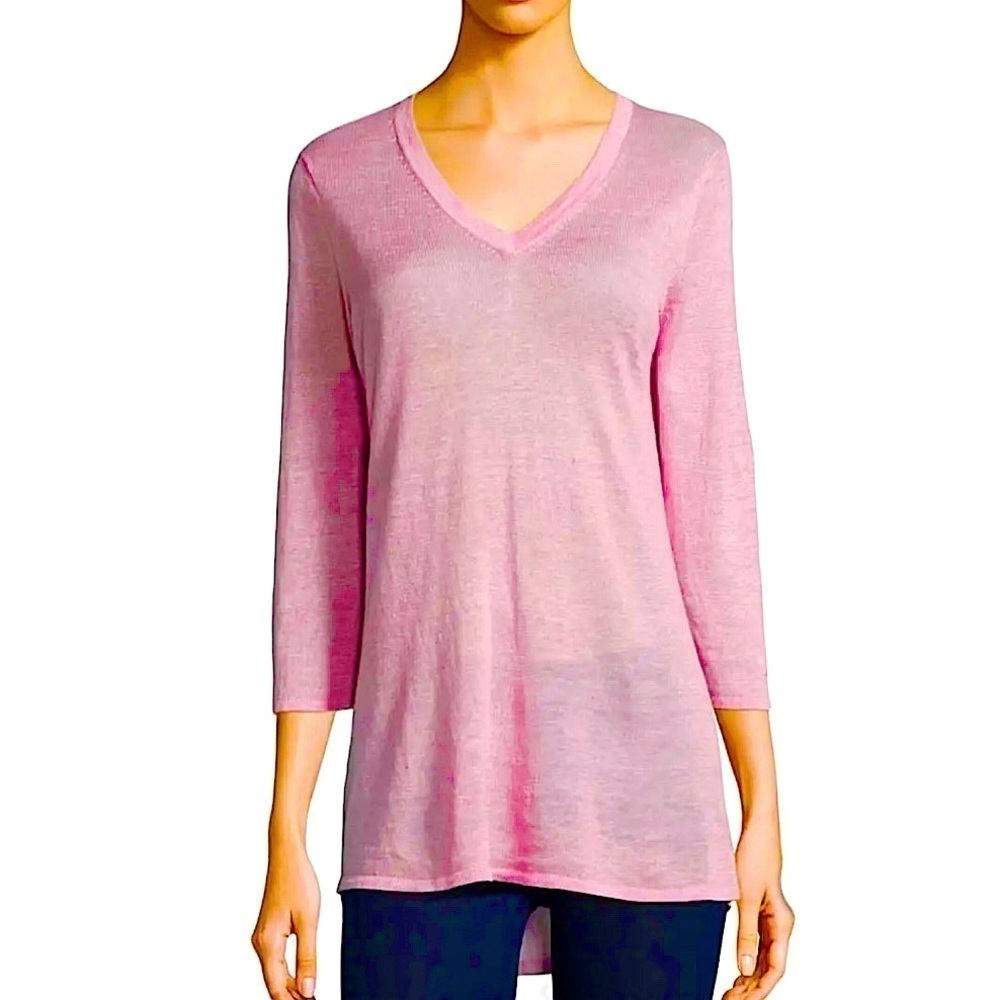 BELFORD Pink 3/4 Sleeve V Neck Linen Tunic Size Small